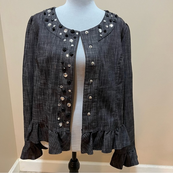 Cato Gray Women's Long Sleeve Button Up Shirt with Beautiful Beading. Size Large - Picture 3 of 8